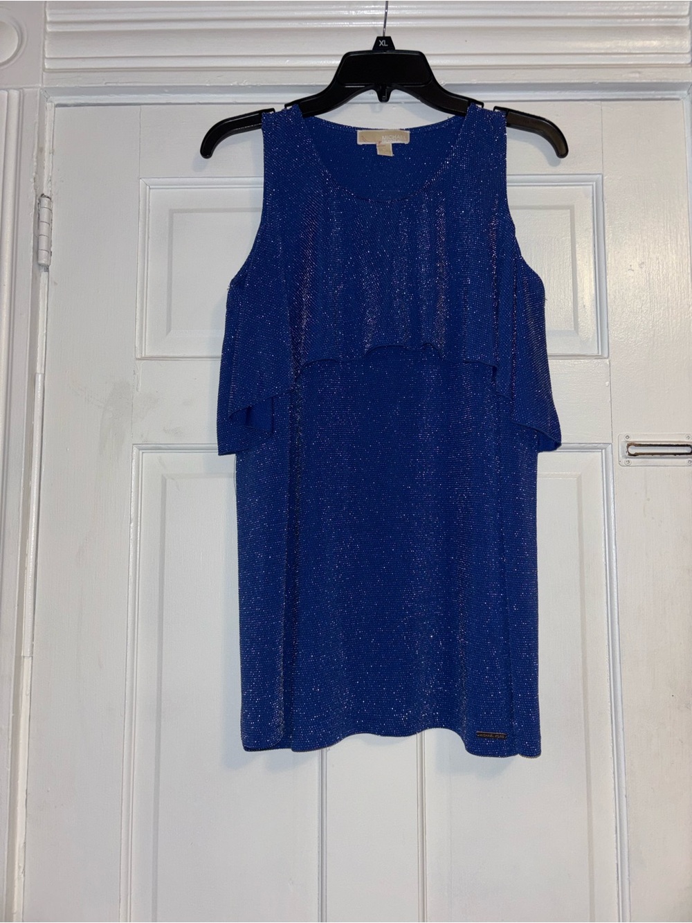 Sleeveless Cold-Shoulder Sparkle Top - Blue